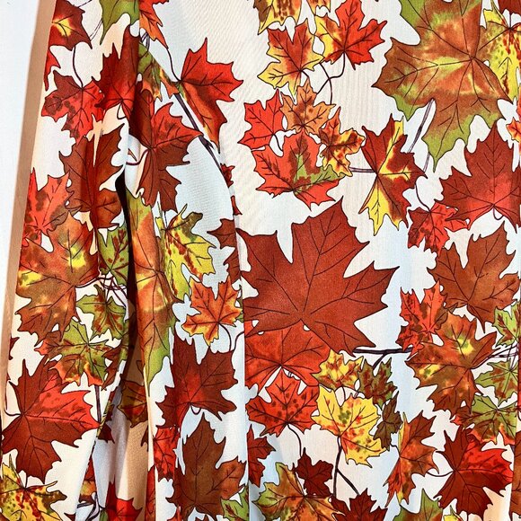 Vintage Retro Fall Leaves Big Collar Groovy Button Shirt M/L - Picture 5 of 8